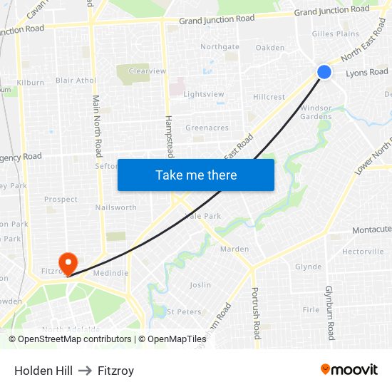 Holden Hill to Fitzroy map