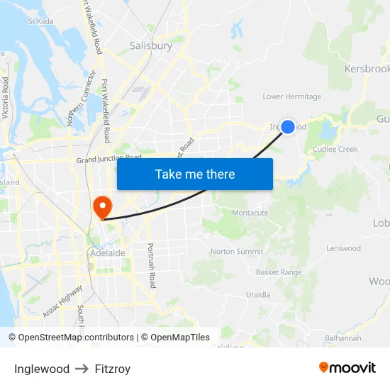 Inglewood to Fitzroy map