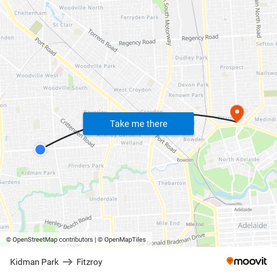 Kidman Park to Fitzroy map