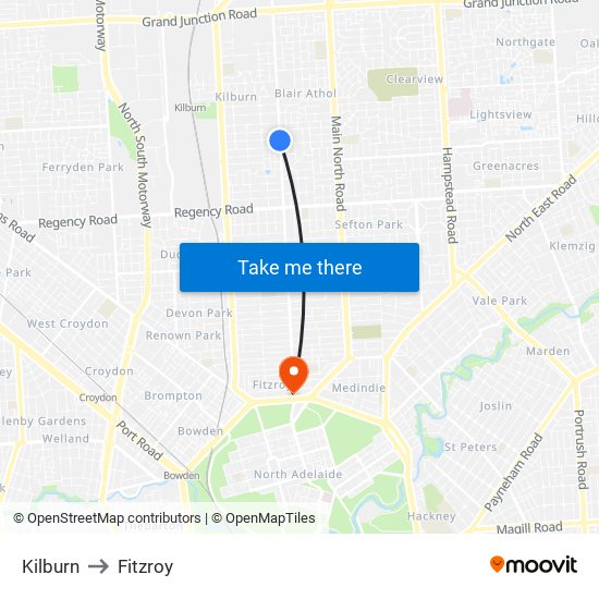 Kilburn to Fitzroy map