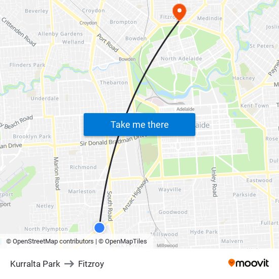 Kurralta Park to Fitzroy map