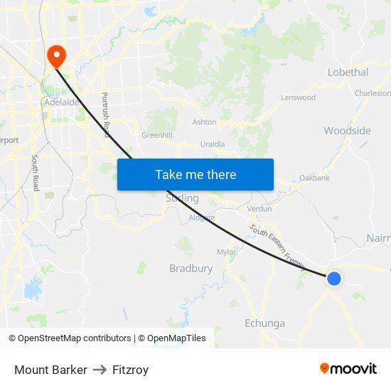 Mount Barker to Fitzroy map