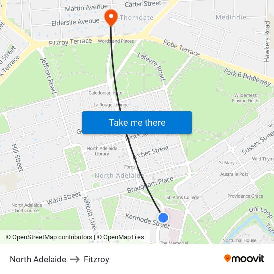 North Adelaide to Fitzroy map