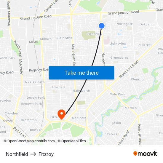 Northfield to Fitzroy map