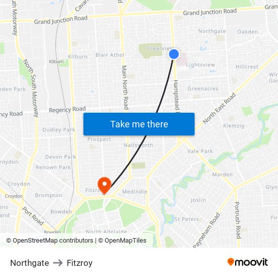 Northgate to Fitzroy map