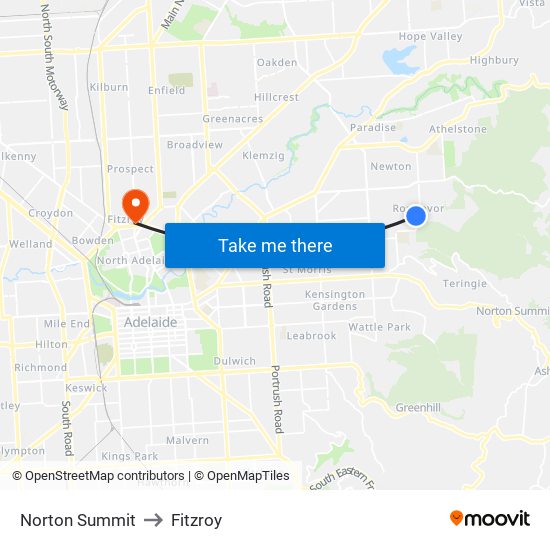 Norton Summit to Fitzroy map