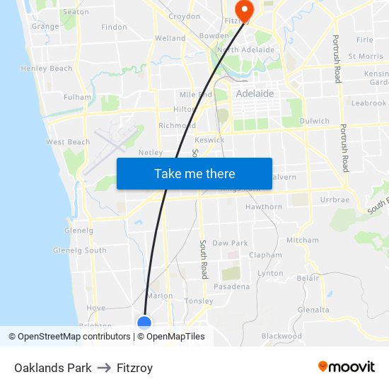 Oaklands Park to Fitzroy map