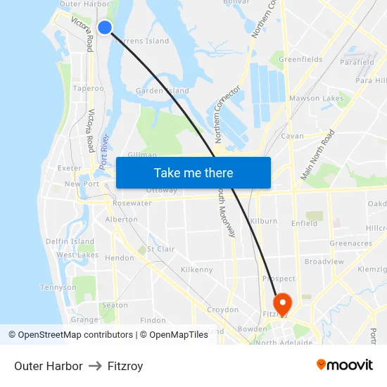 Outer Harbor to Fitzroy map
