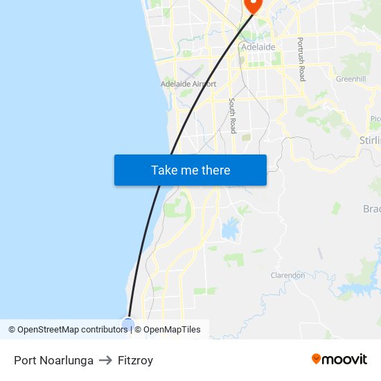 Port Noarlunga to Fitzroy map