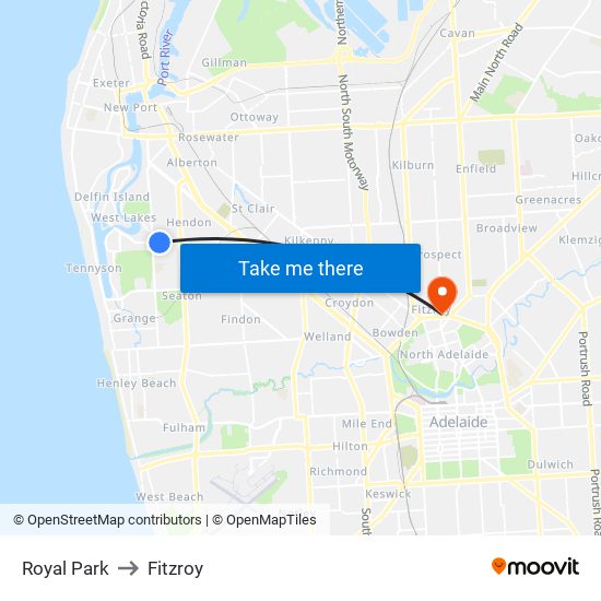 Royal Park to Fitzroy map