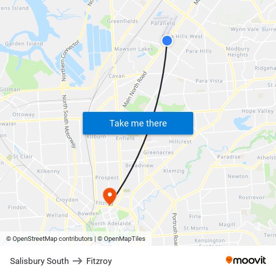 Salisbury South to Fitzroy map