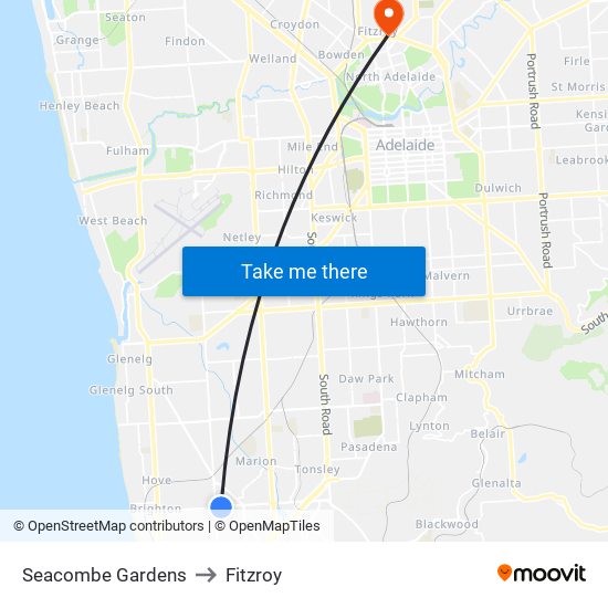 Seacombe Gardens to Fitzroy map