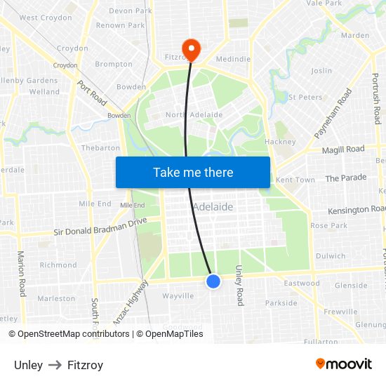 Unley to Fitzroy map