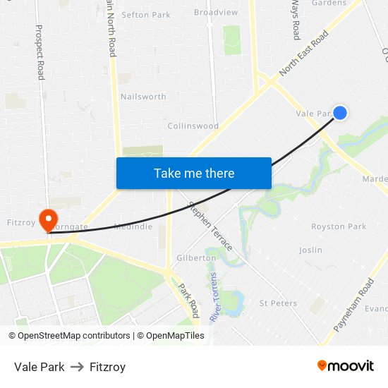 Vale Park to Fitzroy map