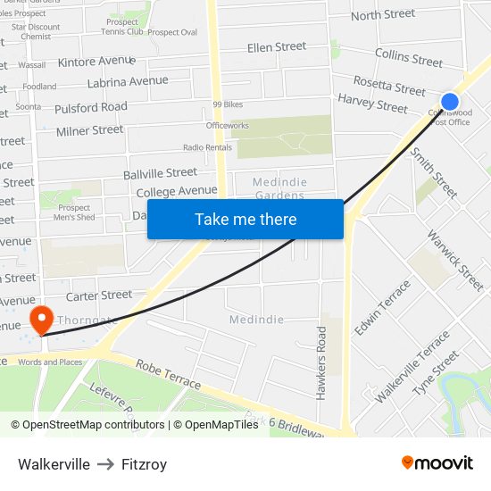 Walkerville to Fitzroy map
