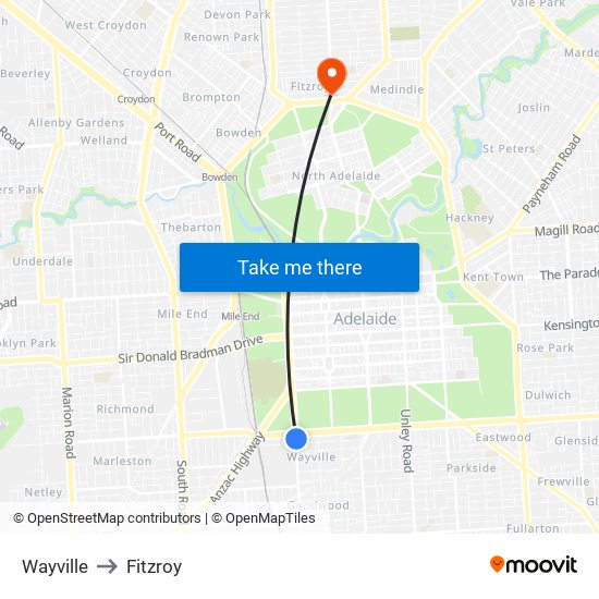 Wayville to Fitzroy map