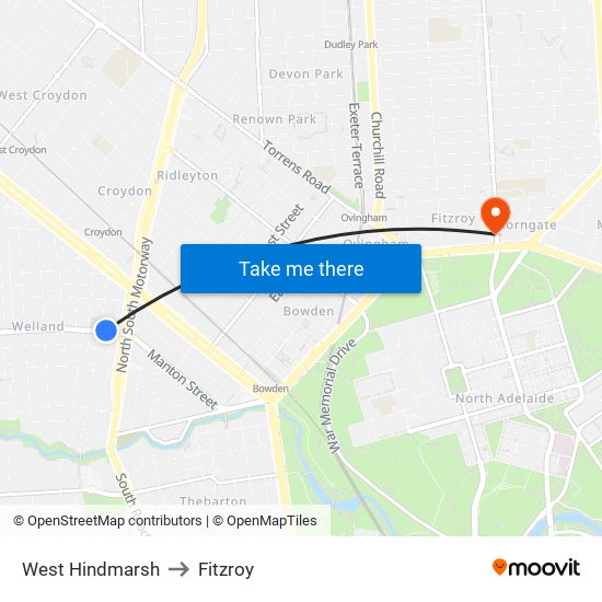 West Hindmarsh to Fitzroy map