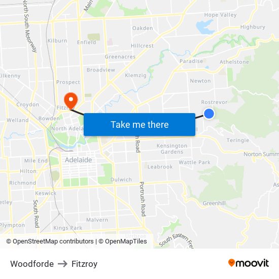 Woodforde to Fitzroy map