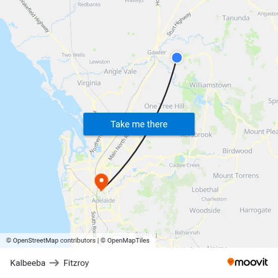 Kalbeeba to Fitzroy map