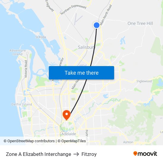 Zone A Elizabeth Interchange to Fitzroy map