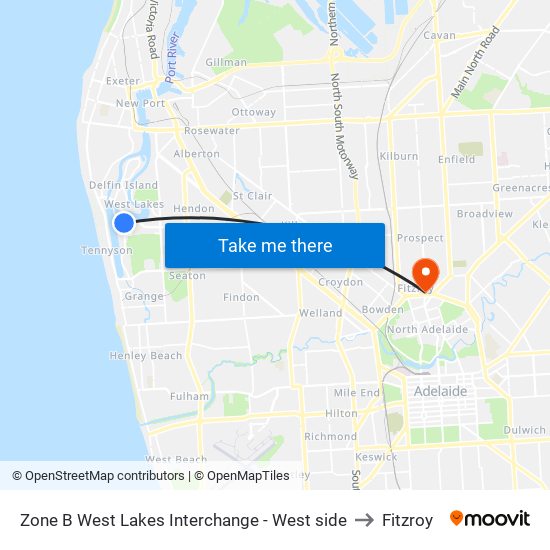 Zone B West Lakes Interchange - West side to Fitzroy map