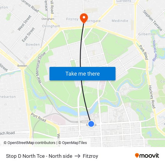 Stop D North Tce - North side to Fitzroy map