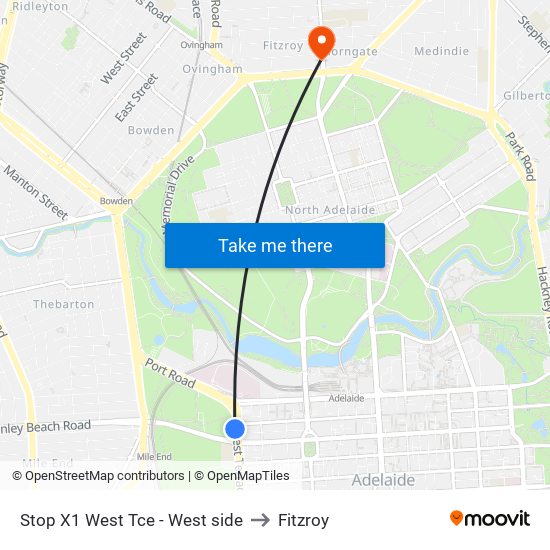 Stop X1 West Tce - West side to Fitzroy map