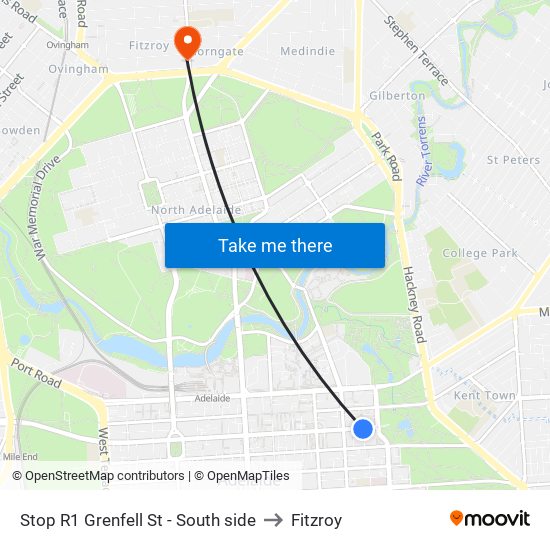 Stop R1 Grenfell St - South side to Fitzroy map