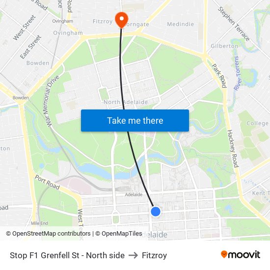 Stop F1 Grenfell St - North side to Fitzroy map