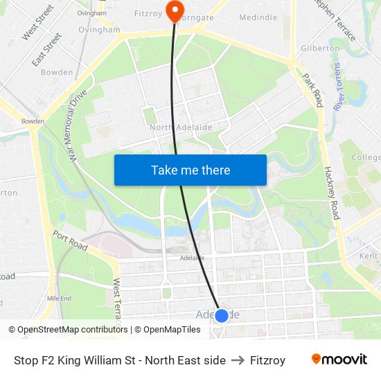 Stop F2 King William St - North East side to Fitzroy map