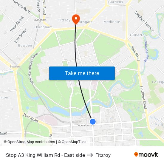 Stop A3 King William Rd - East side to Fitzroy map