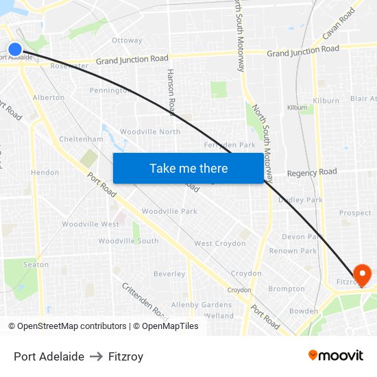 Port Adelaide to Fitzroy map