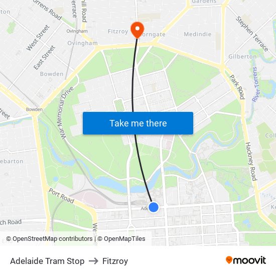 Adelaide Tram Stop to Fitzroy map