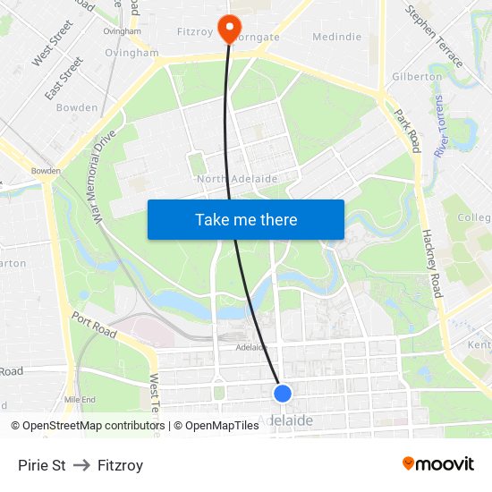 Pirie St to Fitzroy map