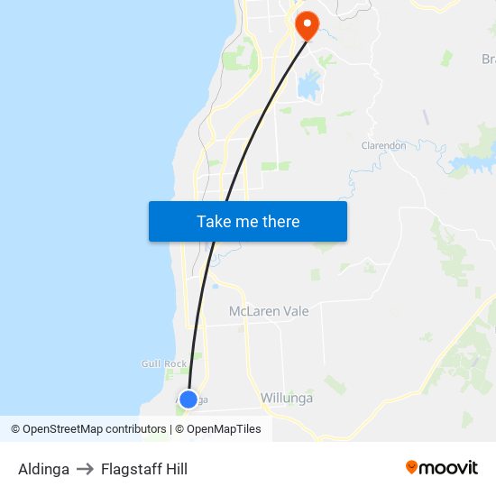 Aldinga to Flagstaff Hill map