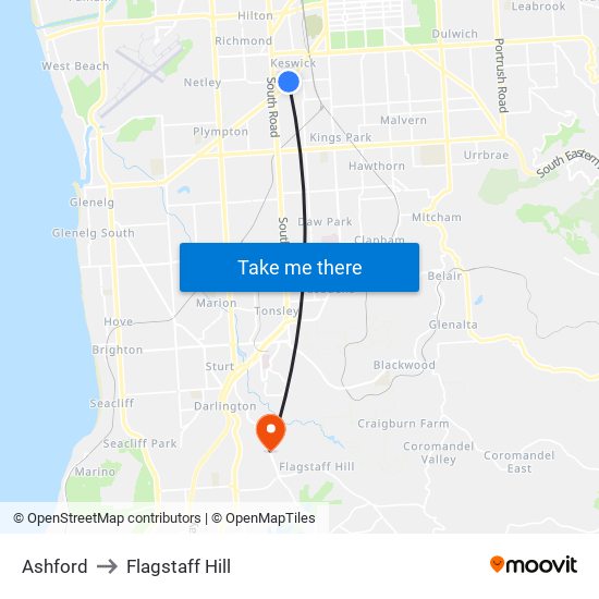 Ashford to Flagstaff Hill map