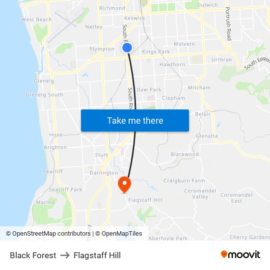 Black Forest to Flagstaff Hill map