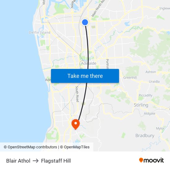 Blair Athol to Flagstaff Hill map