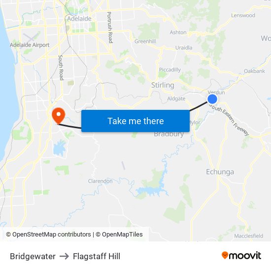 Bridgewater to Flagstaff Hill map