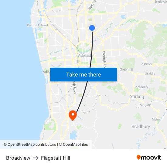 Broadview to Flagstaff Hill map