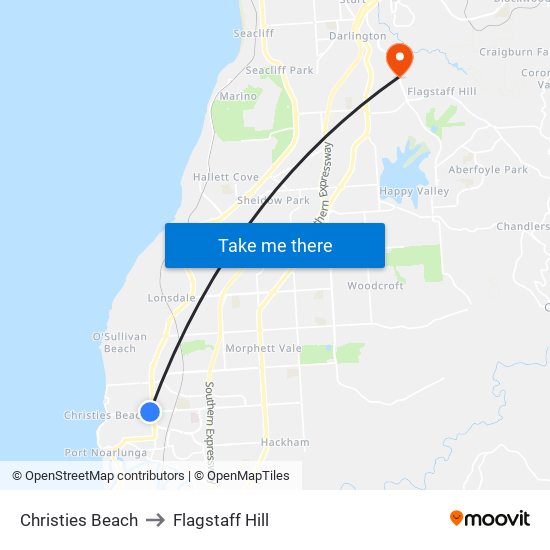 Christies Beach to Flagstaff Hill map