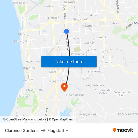 Clarence Gardens to Flagstaff Hill map