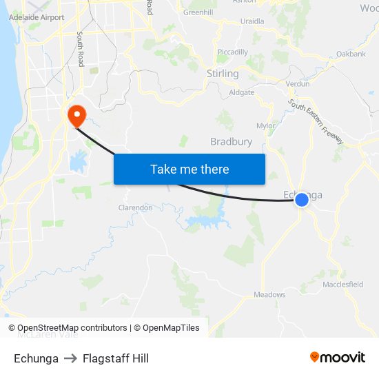 Echunga to Flagstaff Hill map