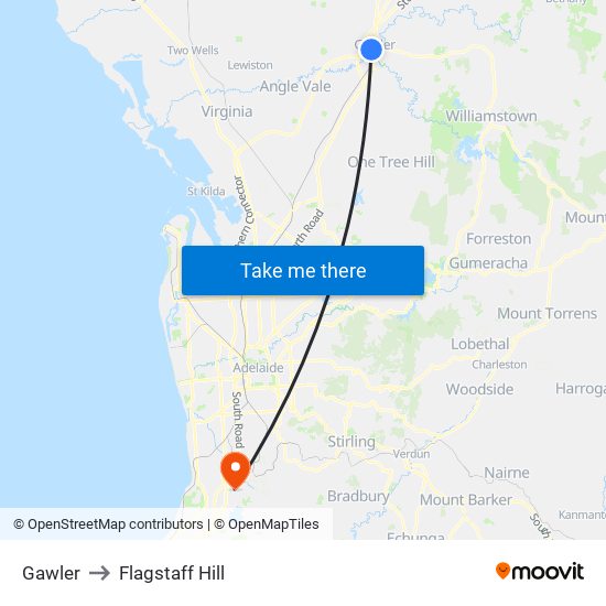 Gawler to Flagstaff Hill map