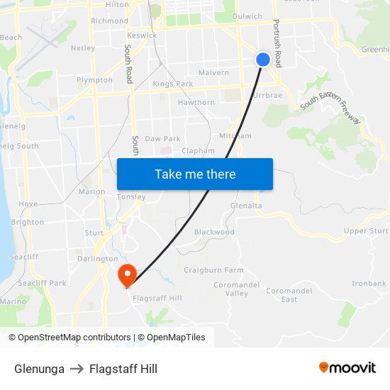 Glenunga to Flagstaff Hill map