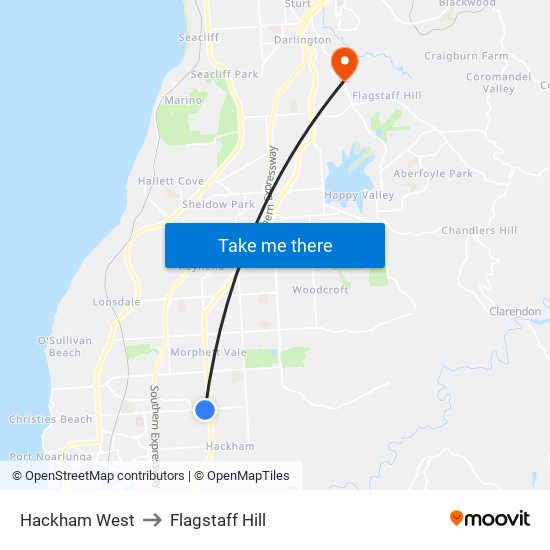 Hackham West to Flagstaff Hill map