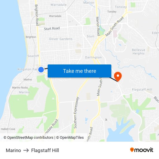 Marino to Flagstaff Hill map