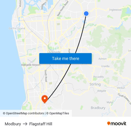 Modbury to Flagstaff Hill map