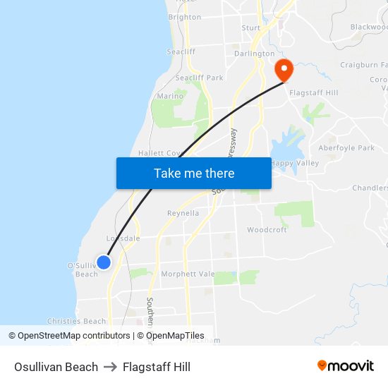 Osullivan Beach to Flagstaff Hill map