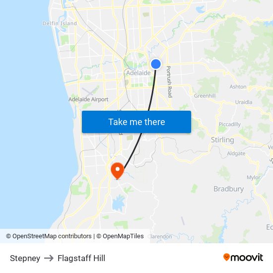 Stepney to Flagstaff Hill map